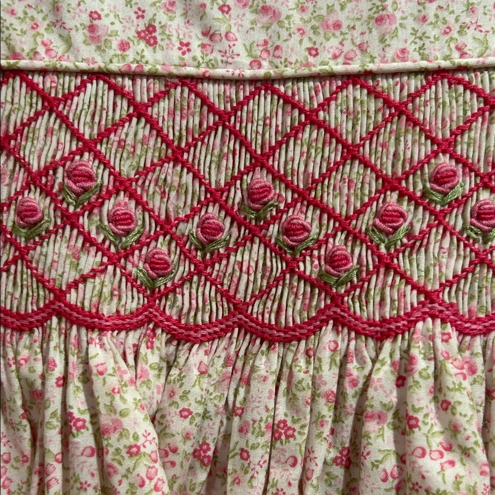 Marco & Lizzy Smocked Embroidered Pink Patterned Dress with Ruffle Collar - Picture 6 of 7